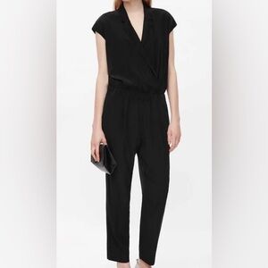 COS Black Silk Sleeveless Tuxedo Jumpsuit